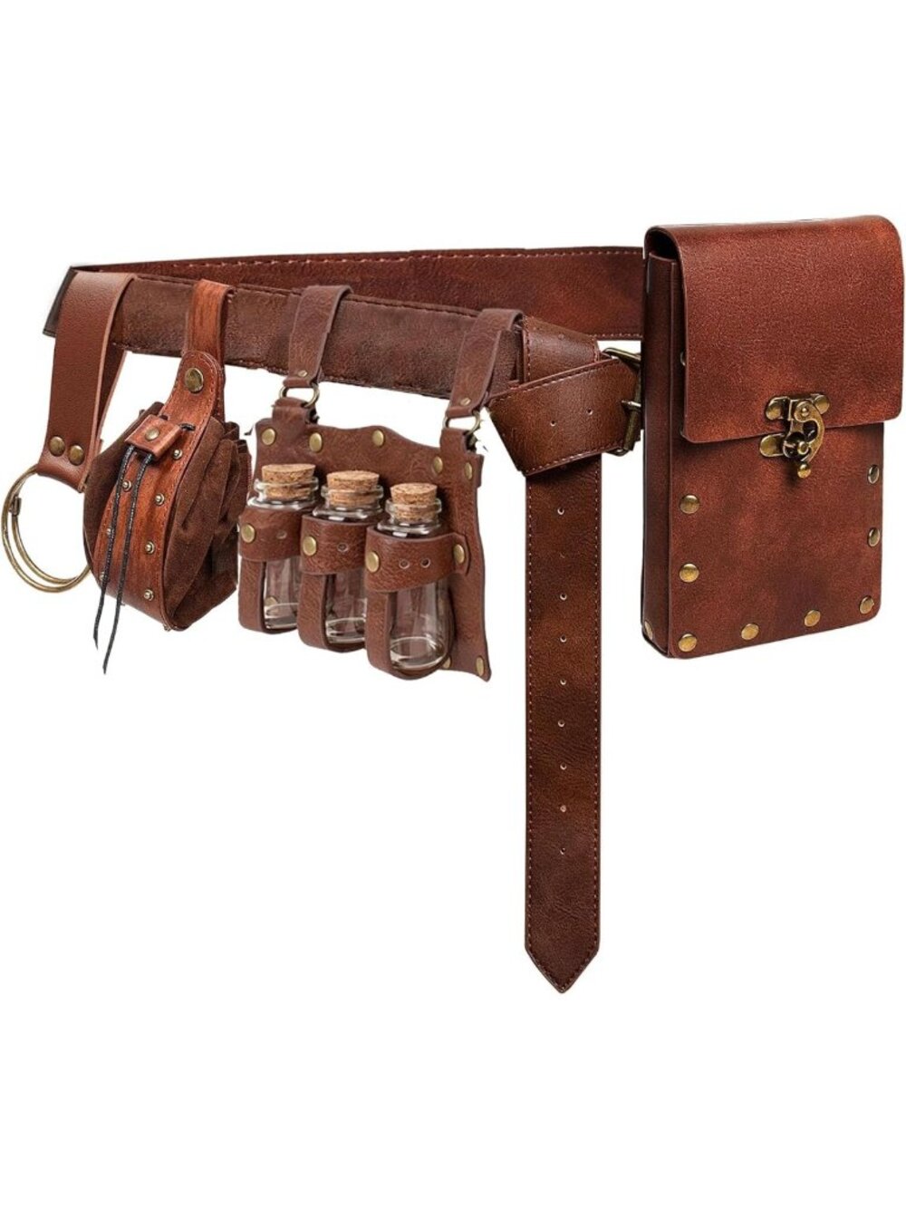 5 PCS Medieval Leather Belt Pouch Set - Viking Potion Bottles for Halloween